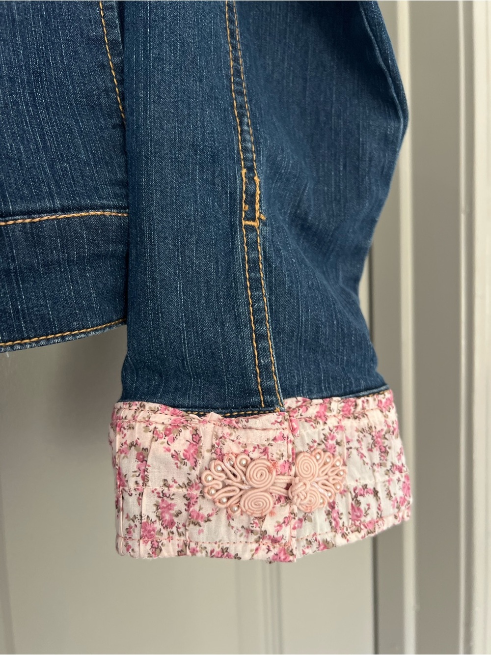 Lisa Skeels Original OOAK Upcycled Denim Floral Romantic Boho Jacket - Picture 4 of 9